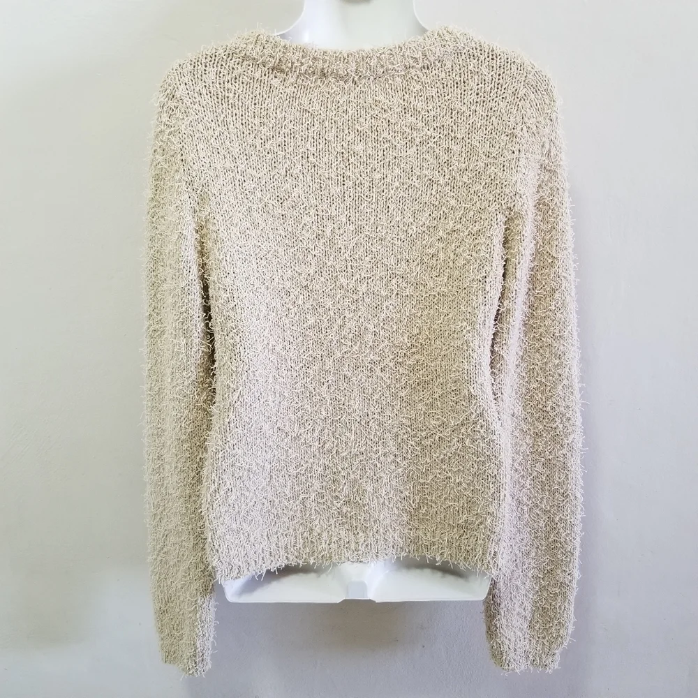 Alexis Womens Sweater Cropped Beige Cream Textured Tab Hue Side Slit Scoop M